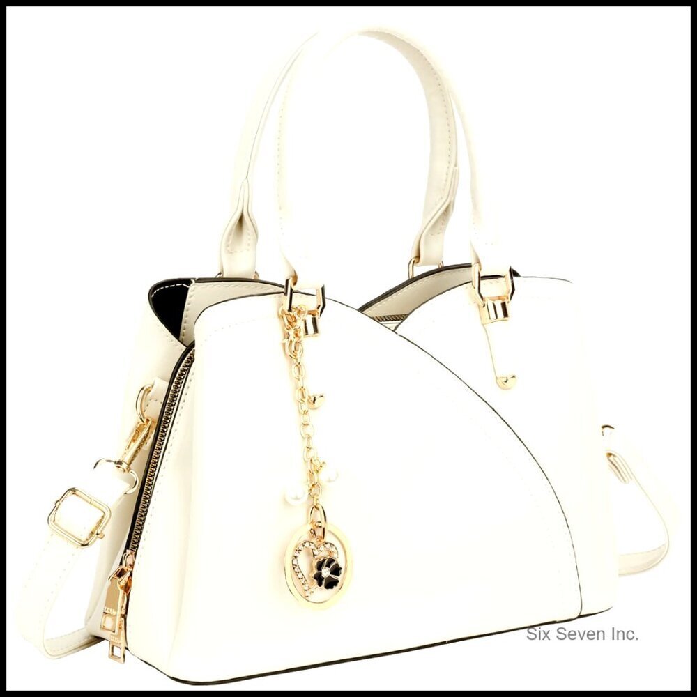Vegan Leather Satchel Shoulder Bag Triple Compartments Elegant Minimal Chic